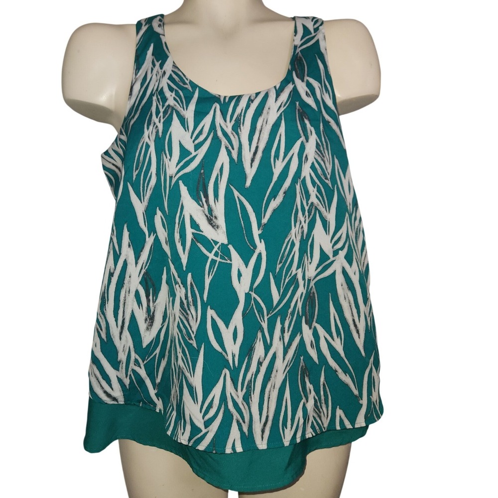 Banana Republic Womens Teal White Abstract Leaf Print Sleeveless Blouse Petite M